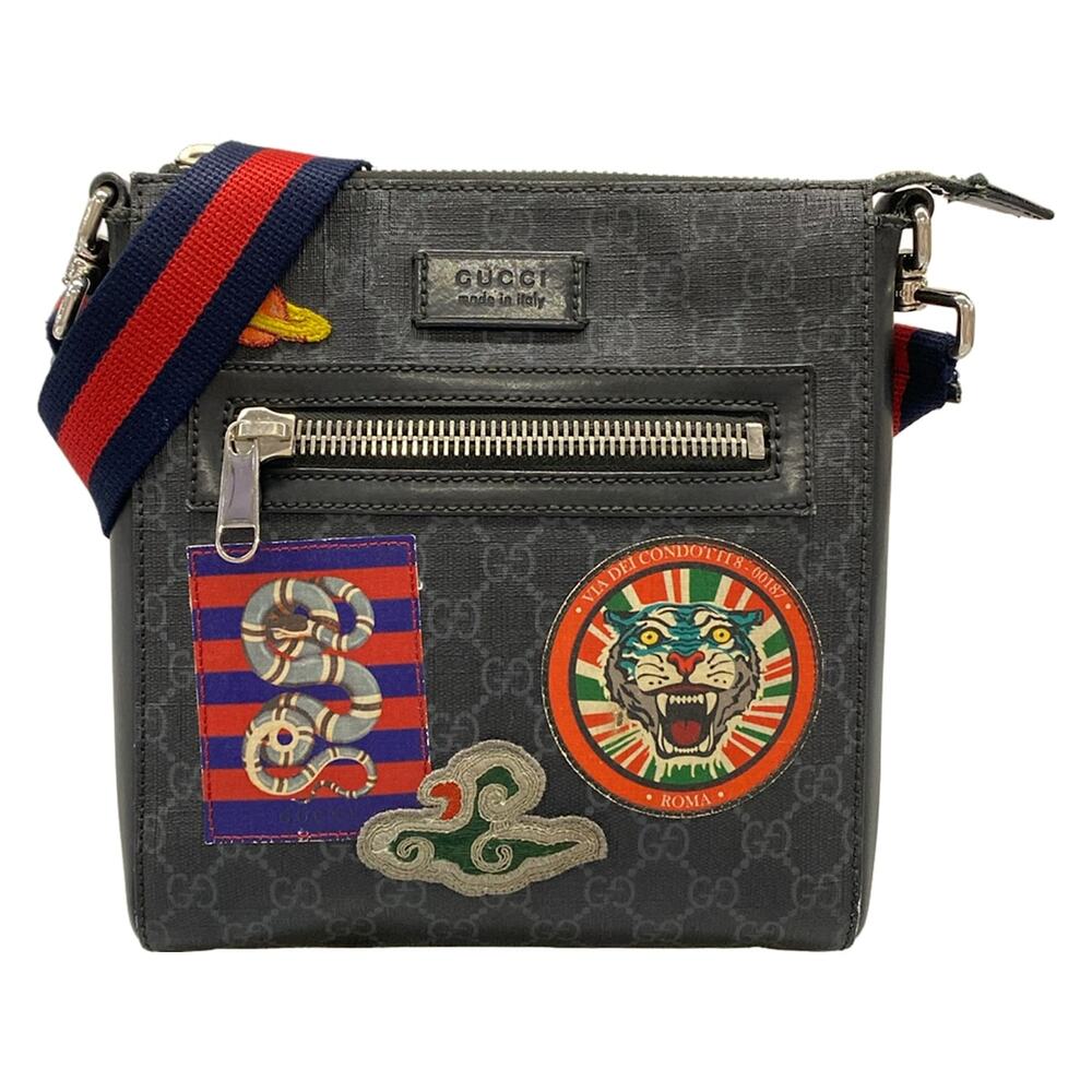 Gucci Night Courier GG Supreme Shoulder Bag 547751 Black Red Multi PVC Leather